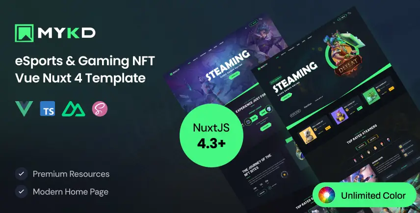 MYKD – eSports and Gaming NFT Vue Nuxt 4 Template